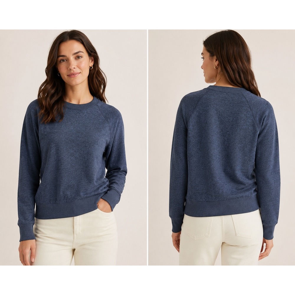 Quince Womens Navy Space Dye Raglan Sleeve Crewneck Sweatshirt Blue XS Heathered
